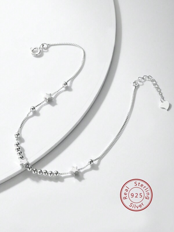 1pc 925 Sterling Silver Minimalist Small Star Bead Pendant Necklace, Daily Wear Jewelry Gift