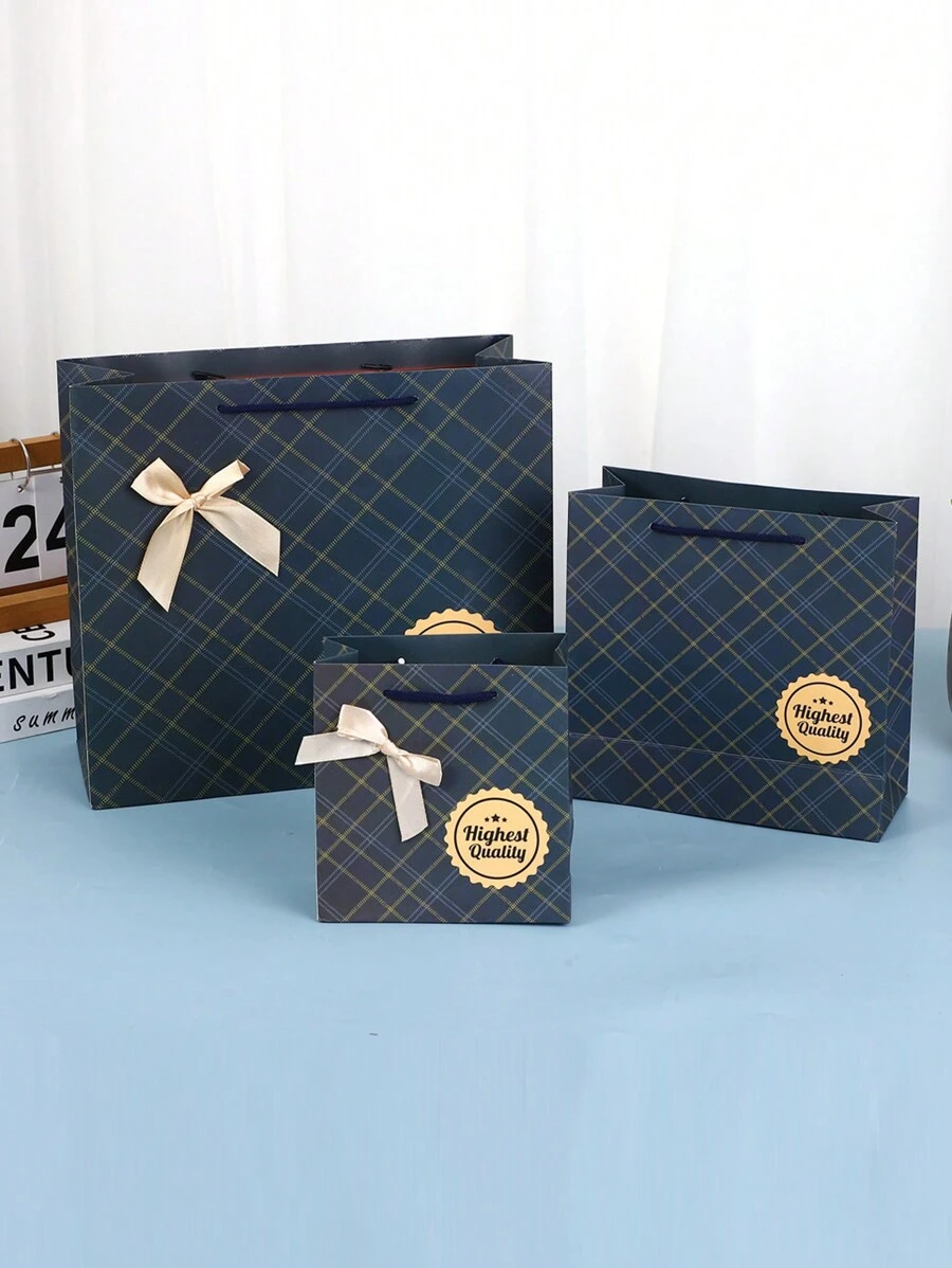 5pcs/10pcs Pack New Plaid Paper Bags, Creative Business Gift Bags, Return Gift Bags With Handles - Plaid Paper Bag - View 1