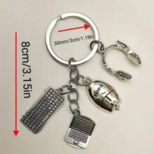Zinc Alloy Computer Themed Keychain With Laptop, Mouse, And Keyboard Accessories - Men's Casual And Fashionable Metal Keychain Car Accessories Bag Charm School