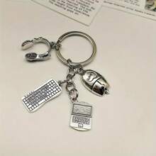 Zinc Alloy Computer Themed Keychain With Laptop, Mouse, And Keyboard Accessories - Men's Casual And Fashionable Metal Keychain Car Accessories Bag Charm School