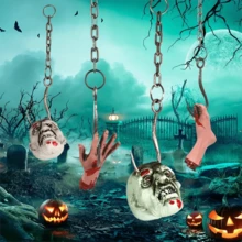 万圣节恐怖道具链带钩 - 可怕的僵尸手、脚和头 - 鬼屋、密室、庭院、艺术风格的塑料恐怖装饰品，8.27 英寸链 - 彩色 - 查看 1