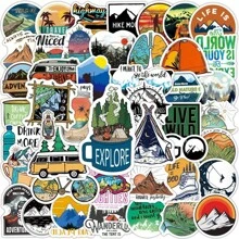 50pcs Forest Camping Hiking Stickers, Outdoor Travel Scenery Decals, Waterproof For Water Bottles, Phone, Laptop, Scrapbooking, Planner, Diary, Bumper, Iron-On Patches, Woodland Stickers