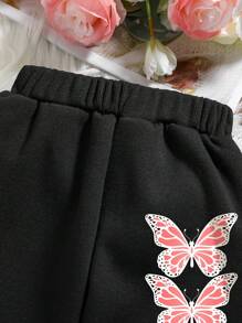Tween 女孩蝴蝶印花保暖羊毛运动衫和运动裤套装 - 粉色 - 查看 7