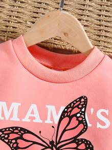 Tween 女孩蝴蝶印花保暖羊毛运动衫和运动裤套装 - 粉色 - 查看 3