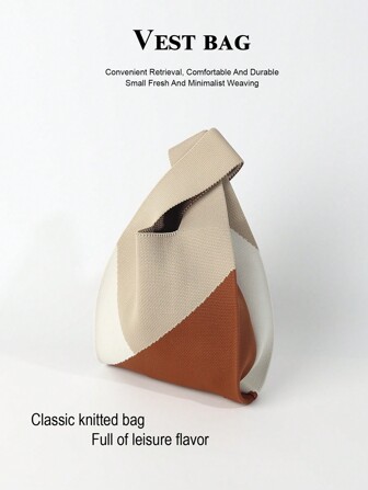 1pc Multicolored Patchwork Crochet Breathable Lightweight Foldable Tote Bag, Suitable For Daily Use, Vacation, Commuting, Shopping, Photography, Outdoor Activities, Back To School, Traveling, Holidays, School For Women, Mothers Gift, Vacation Essentials, Perfect For Summer, Vacation & Beach