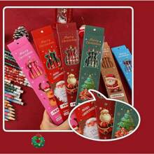 6pcs/Box Popular Christmas Cartoon Pencils With Pencil Case, Erasers Included, Christmas Gifts