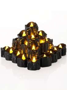 Juego de 6 velas LED a prueba de agua, velas negras derretidas, velas sin llama parpadeantes para Halloween, decoración gótica adecuada para decoración de días festivos, fiestas, cenas románticas, Halloween, Día de los Muertos, Navidad - Negro - Ver 1