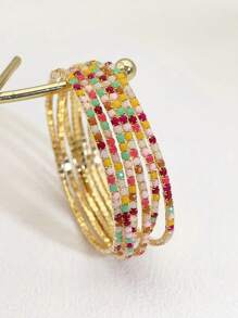 6pcs/Set Acrylic Rhinestone Candy-Colored Women Elastic Bracelets, Fashion Accessory For Party, Holiday, Spring