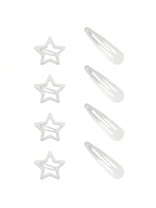 Set de 8 piezas de Pinzas para el cabello con estrellas metálicas blancas, accesorios de moda mini garra pequeños, decoraciones de pasador de estrella delicadas y dulces de Y2K, adecuadas para uso diario, pasadores y ganchos para el cabello, útiles escolares, accesorios para la cabeza - Blanco - Ver 3