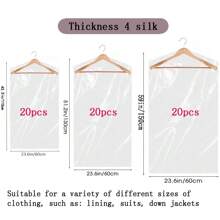 20 piezas Bolsas transparentes para prendas, bolsas de plástico transparente de 4 mil de grosor para limpieza en seco, almacenamiento de trajes, vestidos, abrigos, ideal para limpieza en seco, almacenamiento en el hogar, decoración de viaje, disfraces de Halloween, decoración de otoño, decoración de festivales - Transparente (PE) - Ver 1