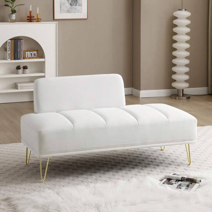 Anwick 56.3" Modern Velvet Upholstered End Of Bed Bench With Gold Metal Legs, 2 Seater Entryway Ottoman For Bedroom And Living Room - White - View 1