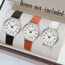 3 件套女士手表时尚腕表石英表套装女士钟表女士皮革手表节日礼物