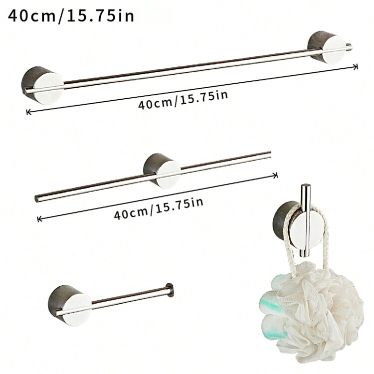 304 Stainless Steel Polished Bathroom 5 Pieces Set, Towel Rack, Toilet Paper Holder - Silver - View 7