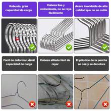 50 Ganchos para Ropa Perchas - Percha de Acero Inoxidable Sólida 42 CM Metal Ligero Resistente y Duradera para Chaqueta Pantalones Estándar Ahorro de Espacio Perchas para el Hogar para Adultos - Plateado - Ver 5