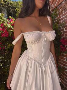 女士纯色无袖荷叶边褶皱蕾丝迷你连衣裙，Y2K春假夏季穿搭，圣诞节，新年夜穿搭，适合外出、派对和度假