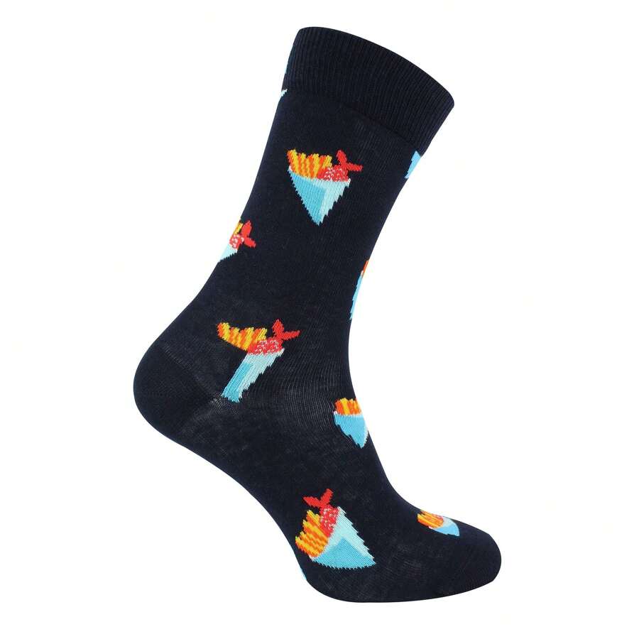 Happy Socks Mens & Ladies Fish & Chips Patterned Socks (Denim) - Fast Shipping And Quick Delivery - Blue - View 1