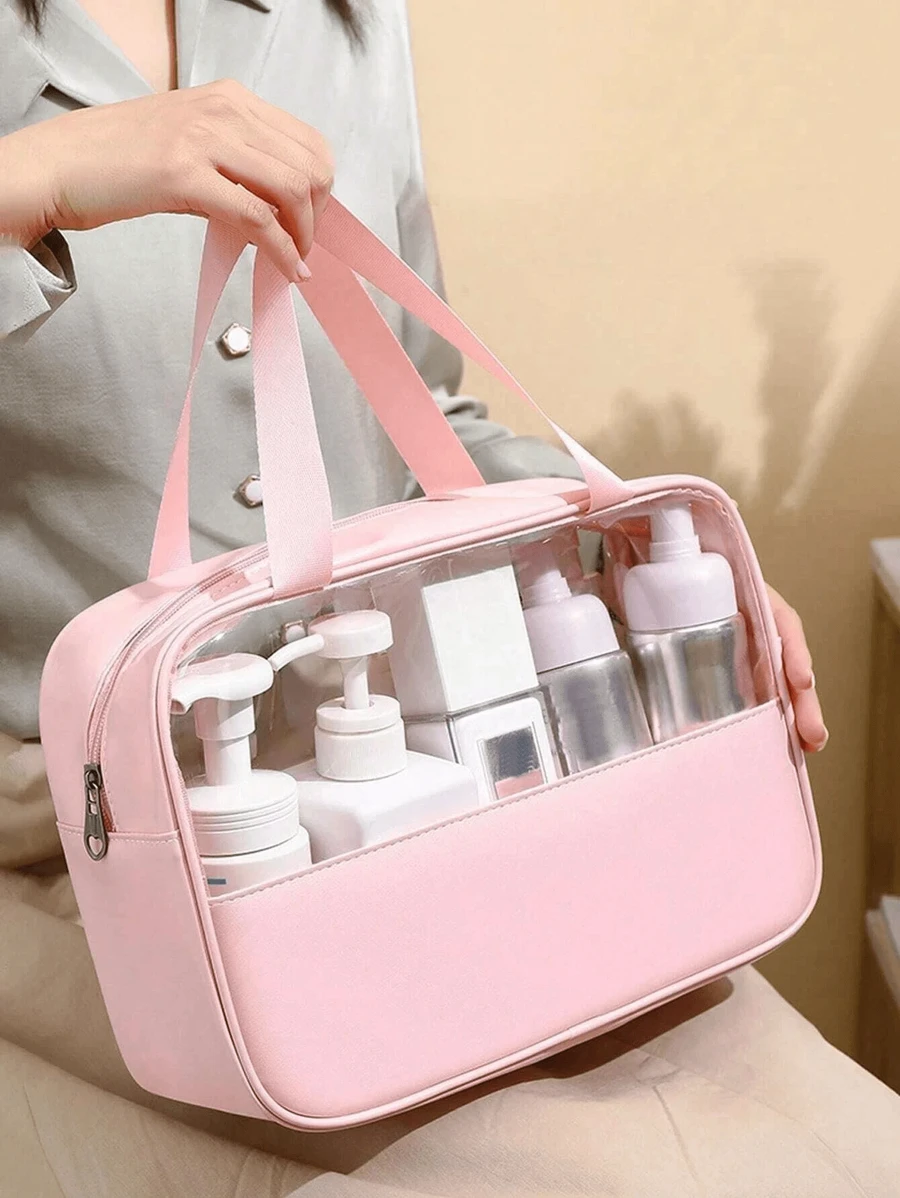 女士便携式旅行洗漱包女式透明防水化妆品收纳包返校书包旅行必需品旅行收纳包海滩暑假学校化妆包返校用品化妆品收纳包学校用品包收纳包房间用品 - 彩色 - 查看 1