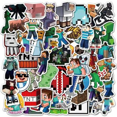 Minecraft 50pcs MINECRAFT Officially Licensed DIY Vinyl Sticker Cartoon Minecraft Dungeons Building Game Label High Quality Waterproof UV Scratch Resistant Decoration Stickers For Laptop Bottle Skateboard Great For Mom Dad Grand Mother Father Teacher Sister Brother Boy GirlFriend Funny Valentine's Day Gifts
