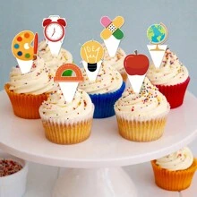 12 PIEZAS Decoraciones de toppers de cupcakes de Bienvenida de regreso para decoraciones de fiesta de inicio de clases - Multicolor - Ver 3