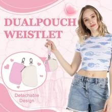 双袋腕带钥匙扣钱包，尼龙迷你拉链钥匙扣腕带钱包，男女皆宜，便携式可拆卸钥匙扣钱包小零钱包卡夹口袋拉链袋，生日礼物，适合日常商务旅行户外（粉色+白色） - 淺粉色 - 查看 10