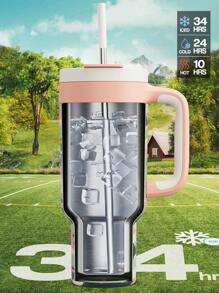 Vaso térmico de 40 Oz/1.2L con estampado de camuflaje y asa, tapa con pajita y boquilla de 2 en 1, a prueba de fugas, apto para lavavajillas, taza de viaje de acero inoxidable aislada, mantiene frío durante 34 horas, cabe en el portavasos del coche (Salpicado de rosa)