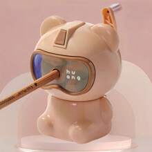 1 pieza Sacapuntas de escritorio apto para lápices (6-8mm) para estudiantes, escuela, oficina, material de oficina, lindo y portátil sacapuntas de doble orificio - Multicolor - Ver 5