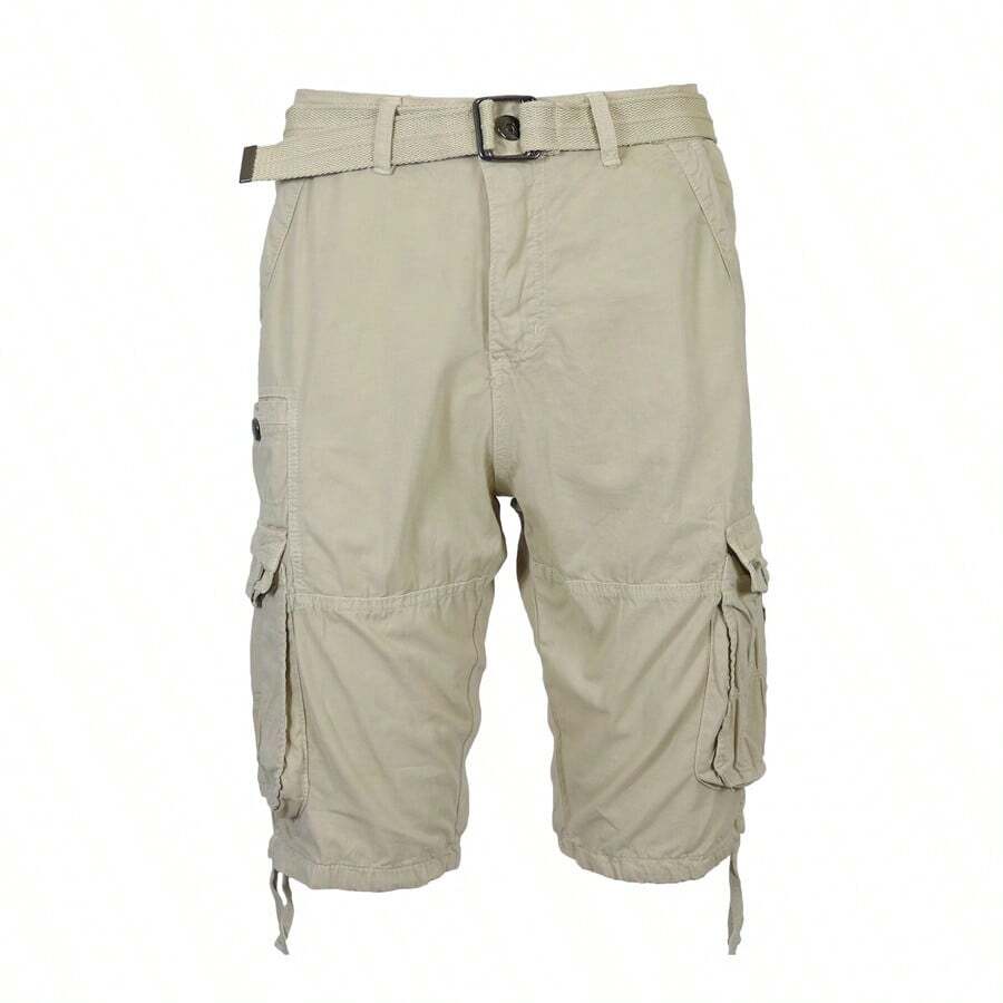 Men's Distressed Cotton Belted Cargo Shorts - 卡其色 - 查看 1