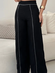 Women's Casual Wide Leg Pants. - Black - View 3