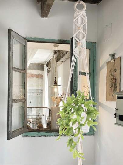 1 件/2 件波西米亚手工彩色棉绳编织吊篮，多用途网袋（不含花盆）