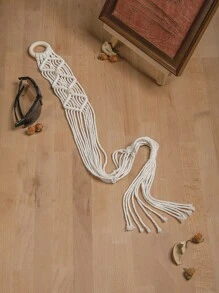 1pc/2pcs Bohemian Handmade Colorful Cotton Rope Woven Hanging Basket, Multipurpose Net Bag (Plant Pot Not Included) - White - View 3