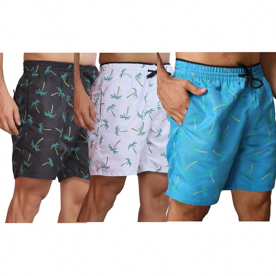 KIT3 Men's Bermuda Shorts Mauricinho Quick Dry Surf Printed Beach Tactel Adult Shorts - Màu xanh lam - Xem 1