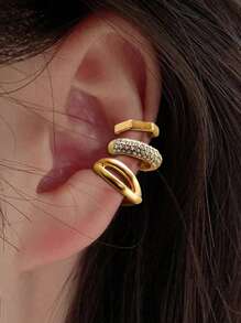 Set de 3 piezas de pendientes de clip de cristal minimalistas de moda para mujeres, aptos para citas, fiestas, uso diario y regalo de San Valentín