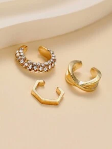 Set de 3 piezas de pendientes de clip de cristal minimalistas de moda para mujeres, aptos para citas, fiestas, uso diario y regalo de San Valentín