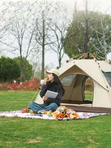 自动户外露营帐篷，便携式可折叠遮阳防水防蚊帐篷，适合旅行 - 金流沙 - 查看 2