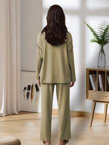 Women's 2-Piece Autumnwear Thickened Fleece Elegant Silhouette Outerwear Set (Long Sleeve Top And Pants)