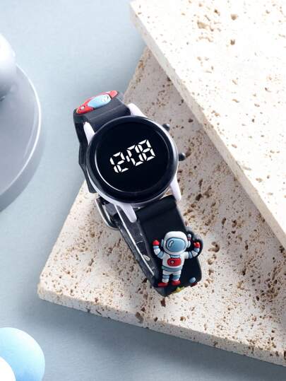 1pc Kids Astronaut Designed Round LED Light Up Fitness Tracker Sports Wristband