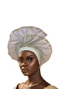 Headwear, African Headscarf Hat Aso Oak Headband, Auto Gele Headband, Hand Embroidered Women's Headscarf, Suitable For Weddings, Parties, Birthdays Hair Sleep Cap - A - View 4