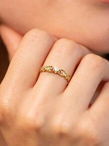 Stylever 1 Máy Tính Retro Phong Cách Lịch Sự Nhẫn Cho Nữ Nữ Trang Sức S925 Bạc Mỹ Món Quà Trang Sức Dành Cho Cặp Đôi Có Niên Đại Trang Trí cho Vũ Hội - Vàng - Xem 2