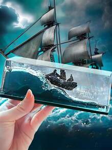1pc Unsinkable Black Pearl Cruise Ship Bottle Decoration, Pirate Ship Decor For Desktop, Graduation Gift, Fluid Drift Boat Model For Home, Office, Car Display, Interesting Motion Sickness Gift For Boys, Ocean Cruise Lover - Transparent Green - View 3
