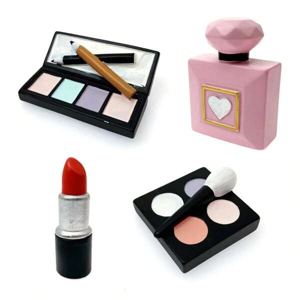 4pcs Makeup Cake Topper Resin Cosmetics Lipstick Perfume Bottle Eye Shadow Blush Makeup Cake Decorations For Bridal Shower Bachelorette Women Spa Makeup Themed Birthday Party Supplies,Christmas