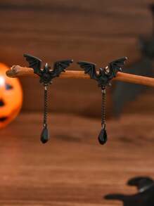 1 对带流苏的蝙蝠形吊坠耳环，哥特式朋克风格万圣节珠宝配饰 - 蝙蝠 - 查看 4