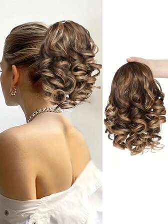 马尾辫接发，10 英寸抽绳马尾辫，波浪卷曲短马尾辫接发，自然波浪马尾辫假发合成假发，适合女士