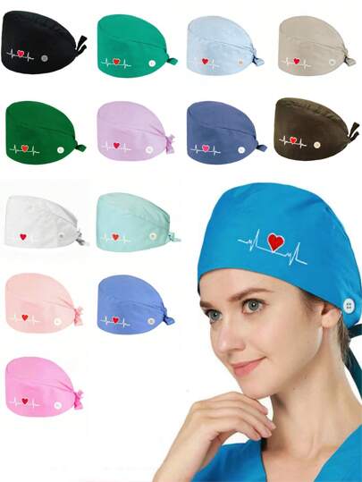 1pc Women's Ecg Pattern Embroidery Blend Medical/Nurse Cap, Anti-Bacterial & Dust-Proof, Suitable For Hospital, Surgery, Beauty Salons, Housekeeping Workers Valentine's Day