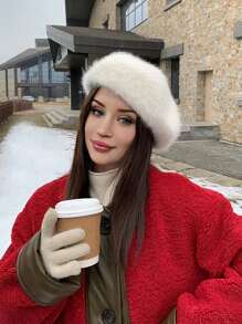 1pc Women's Winter Solid Color Fluffy Fashion Versatile Beret Hat, Casual Warm Cute Small Head Size Painter Cap For Daily Outdoor Use - Multicolor - View 4