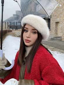 1pc Women's Winter Solid Color Fluffy Fashion Versatile Beret Hat, Casual Warm Cute Small Head Size Painter Cap For Daily Outdoor Use - Multicolor - View 6