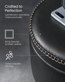 VASAGLE EKHO Collection - Storage Ottoman, Dressing Table Stool, Synthetic Leather With Stitching, Mid-Century Modern, Round Storage Stool Seat With Steel Legs, Loads 150 Kg - Black - View 2