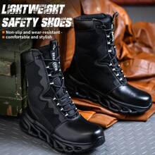 Botas tácticas militares para hombres, impermeables y a prueba de polvo, botas de trabajo para desierto, ligeras, para senderismo al aire libre y motocicleta - Negro - Ver 5