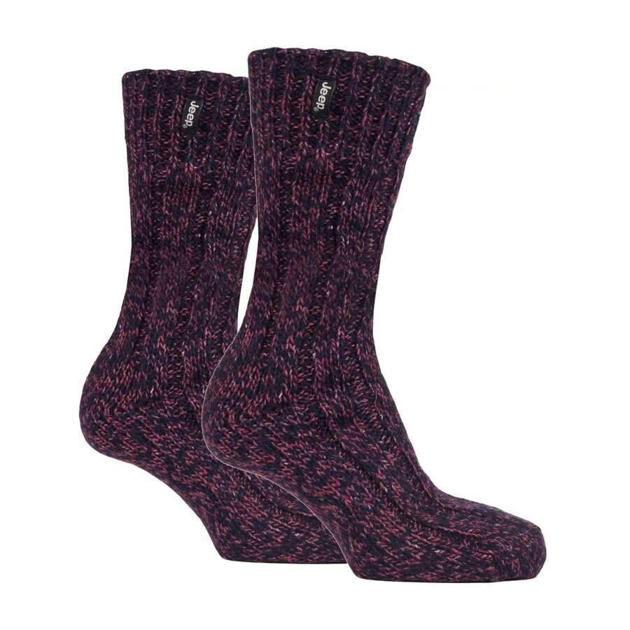 Jeep 1 Pack Men's Ribbed Wool Hiking Socks | Knit Design Padded Boot Socks (Brown / Berry) - Fast Shipping And Quick Delivery - Purple - View 1