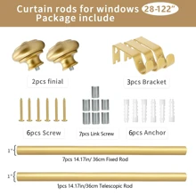 1 套金属窗帘杆，装饰性强且易于安装的窗帘杆，防水防锈铁/不锈钢，坚固承重，直径 1 英寸，多节可拆卸可调节，适用于卧室、浴室、客厅、厨房窗户的多功能窗帘轨道 - 彩色 - 查看 24