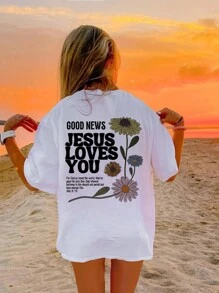 Camiseta de cuello redondo con estampado casual de manga corta para niñas y niños en verano - ¡Una camiseta suave y cómoda con flores es perfecta para los momentos cálidos! Ropa de niña preadolescente, camisetas gráficas de niñas, blusas de verano para niña preadolescente